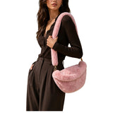 Faux Fur Crescent Shoulder Bag – Pink · B1195PINK B1195 PINK