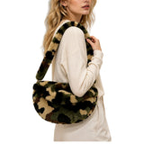 Faux Fur Camo Half-Moon Shoulder Bag – Olive · B1197OLIVE B1197 OLIVE