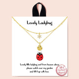 90330, CLEAR " LOVELY LADYBUG" GOLD DIPPED, DOUBLE LAYERED DAINTY NECKLACE