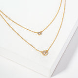 109346, FLOWER BUD DAINTY CUBIC ZIRCONIA ACCENT DOUBLE LAYERED NECKLACE