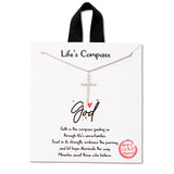 108522, LIFES COMPASS PAVE CUBIC ZIRCONIA CROSS PENDANT NECKLACE