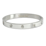 108098, CUBIC ZIRCONIA ACCENT STAINLESS STEEL BANGLE BRACELET
