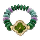 Clover Face Beaded Stretch Watch Bracelet – Gold/Green · BW40600_WT BW40600
