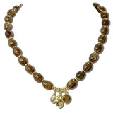 Gold Nugget Charm Beaded Necklace – Gold/Brown · J3995BRN DSC8175