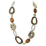 Long Leopard Printed Link And Wood Bead Necklace – Gold/Leopard · J4054G DSC8176