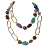Gold Tone Twisted Link Bead Long Necklace – Gold/Multi · J4030M DSC8178