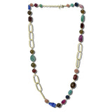 Gold Tone Twisted Link Bead Long Necklace – Gold/Multi · J4030M DSC8179