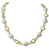Pearl Textured Link Chain Necklace – Gold/Cream · J3960GCRM DSC8182