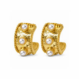 24K Gold Tone Hammered Wide Hoop Earrings With Domed Accents – 24K Gold Tone/Pearl · ER10522PL24K_TP _DSC8305