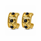 24K Gold Tone Hammered Wide Hoop Earrings With Domed Accents – 24K Gold Tone/Black · ER10522BK24K_TP _DSC8306