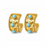 24K Gold Tone Hammered Wide Hoop Earrings With Domed Accents – 24K Gold Tone/Turquoise · ER10522TQ24K_TP _DSC8307