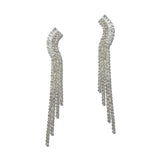 Rhinestone Fringe Curved Drop Earrings – Silver/Clear · FE2012-SCRY_IJ _DSC8352