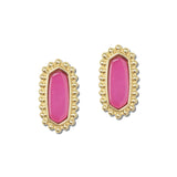 Elongated Hexagon Resin Stud Earrings – Gold/Fuchsia · VER2121FU_VOP _DSC8411