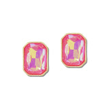 Emerald Cut Rhinestone Stud Earrings – Gold/Neon Pink · VER6928NPK_VOP _DSC8425