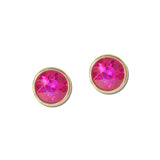 Round Bezel Set Faceted Crystal Stud Earrings – Gold/Fuchsia · VER6865GDFU _DSC8427