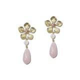 Flower Rhinestone Teardrop Earrings – Gold/Pink · EW20310PK_WT _DSC8459