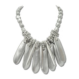 Elongated Slab Fringe Statement Necklace – Mat Silver · JN11494MR_JK _DSC8532