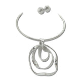 Nested Oval Pendant Choker Necklace Set – Silver · JN11563RP_JK _DSC8536