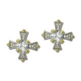 14K Gold Plated Cross Pave CZ Cross Stud Earrings – Two Tone/Clear · 1510EC_MX _DSC8583