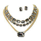 3 Piece Layered Emerald Cut Rhinestone Necklace Set – Gold/Black Diamond · MNE8855GDBKD_PK _DSC8734