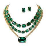 3 Piece Layered Emerald Cut Rhinestone Necklace Set – Gold/Green · MNE8855GDGR_PK _DSC8736