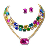 3 Piece Layered Emerald Cut Rhinestone Necklace Set – Gold/Multi · MNE8855GDMU_PK _DSC8738
