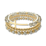 Cross Multi Strand Beaded Stretch Bracelet Set – Gold/Black Diamond · BD10200BD-GRY _DSC8760