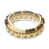 Cross Multi Strand Beaded Stretch Bracelet Set – Gold/Brown · BD10200BRW-CRM _DSC8763