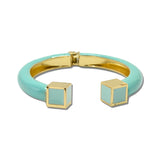 Enamel Cube Hinged Bangle Bracelet – Gold/Turquoise · BG5602-TQ_IM _DSC8823