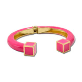 Enamel Cube Hinged Bangle Bracelet – Gold/Fuchsia · BG5602-FU_IM _DSC8824