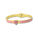 Stainless Steel Heart Enamel Pave Rhinestone Hinged Bangle Bracelet – Gold/Pink · BS952-GDPK_IM _DSC8866