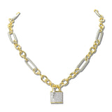 14K Gold Plated Pave CZ Padlock Charm Necklace – Two Tone · NK4860-2T_IM _DSC8950