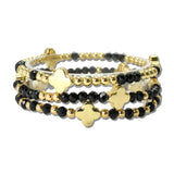 Multi Layered Clover Bead Stretch Bracelet Set – Gold/Black · CB2383BLK_MUS _DSC8971