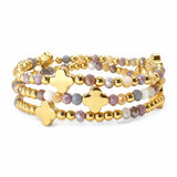 114484, MULTI LAYERED CLOVER BEAD STRETCH BRACELET SET