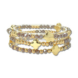 Multi Layered Clover Bead Stretch Bracelet Set – Gold/Taupe · CB2383MNK_MUS _DSC8977