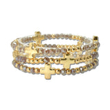 Cross Station Beaded Stretch Bracelet Set – Gold/Taupe · CB2382MNK_MUS _DSC8982