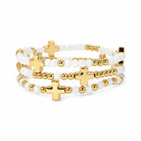 114483, MULTI LAYERED CROSS STATION BEADED STRETCH BRACELET SET