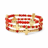 114483, MULTI LAYERED CROSS STATION BEADED STRETCH BRACELET SET