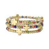Cross Station Beaded Stretch Bracelet Set – Gold/Multi 10 · CB2382MLT10_MUS _DSC8986