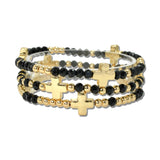 Cross Station Beaded Stretch Bracelet Set – Gold/Black · CB2382BLK_MUS _DSC8987