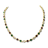 Iridescent Rhinestone Round Link Necklace – Gold/Christmas Color · CN4422RGC _DSC8994