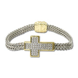 14K Gold Pave CZ Cross Mesh Magnetic Bracelet – Two Tone/Clear · 2224B_MX _DSC9019