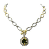 114519, 14K GOLD PLATED CZ HALO DETACHABLE PENDANT TOGGLE CHAIN NECKLACE