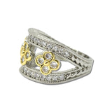 14K Gold Plated Clover CZ Two Tone Wide Band Ring – 7 · K2349-7_MX _DSC9040