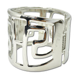 Wide Geometric Cutout Hinged Bangle Bracelet – Silver · JB10516R_JK _DSC9060