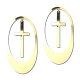 Oversized Oval Cross Statement Earrings – Gold · JE10452G_JK _DSC9095