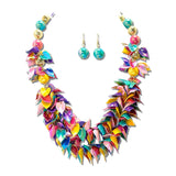 Iridescent Acrylic Leaf Charm Cluster Necklace Set – Gold/Multi · JN11603GMT_JK _DSC9118