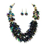 Iridescent Acrylic Leaf Charm Cluster Necklace Set – Gold/Black · JN11603GBK_JK _DSC9119