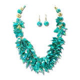 Iridescent Acrylic Leaf Charm Cluster Necklace Set – Gold/Turquoise · JN11603GTQ_JK _DSC9120