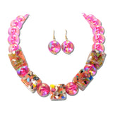 Chunky Confetti Cube Beaded Necklace Set – Gold/Fuchsia · JN11591GFU_JK _DSC9124